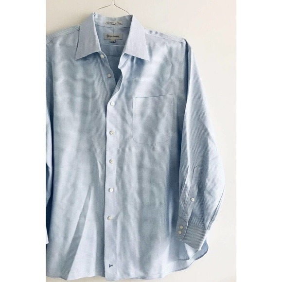 John W Nordstrom | Mens Size 17 - 33 Blue Button Up Collar Shirt Check Cuff - Picture 3 of 12